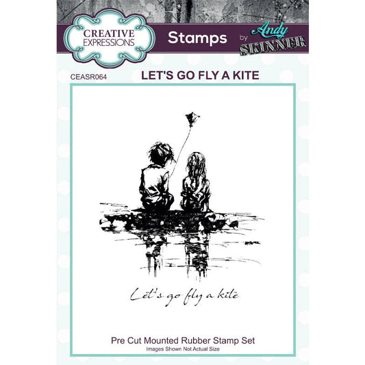 Creative Expressions Andy Skinner Let's Go fly A Kite 3.5 in x 5.25 in Pre Cut Rubber Stamp