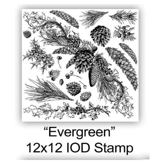 IOD STAMP "EVERGREEN" 12"X12"-DISCONTINUED with MASKS