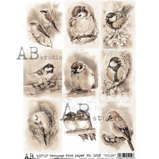 AB Studios 9 Pack Sepia Birds A4 Rice paper-8"x11"-1283