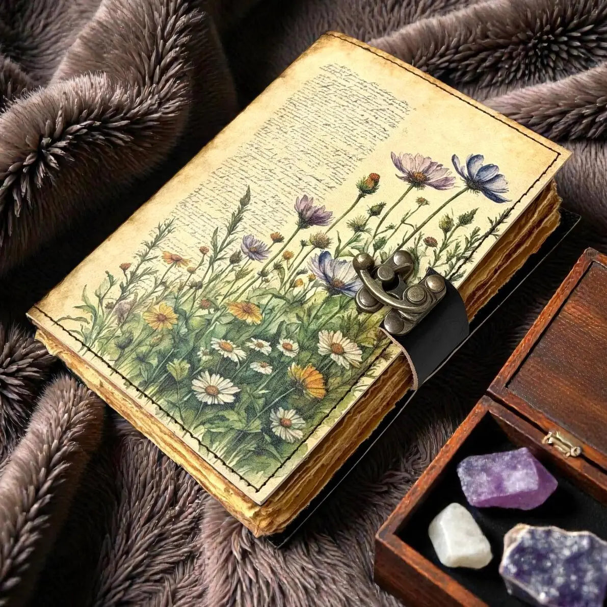 Handmade Floral Journal Leather Grimoire Leather Notebook