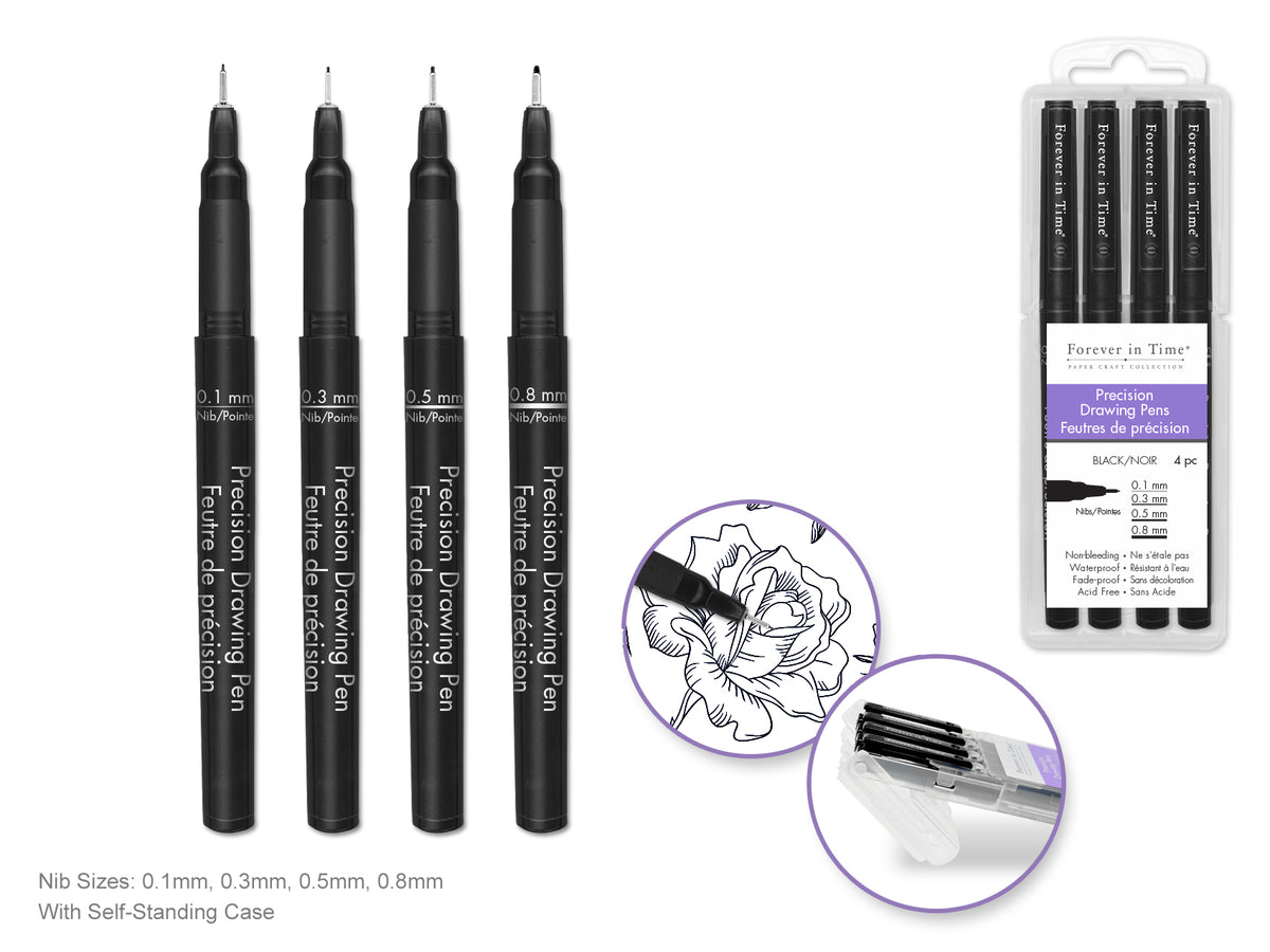 Black Ink Precision Drawing Pen Value Case 4pc Asst