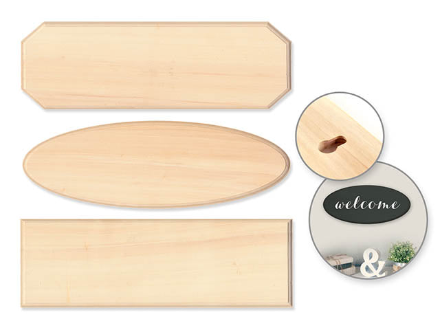 Wood Decor: 3.9"x11.8" Sign Plaques Oval/Rect/Cut-Away Asst 3styles