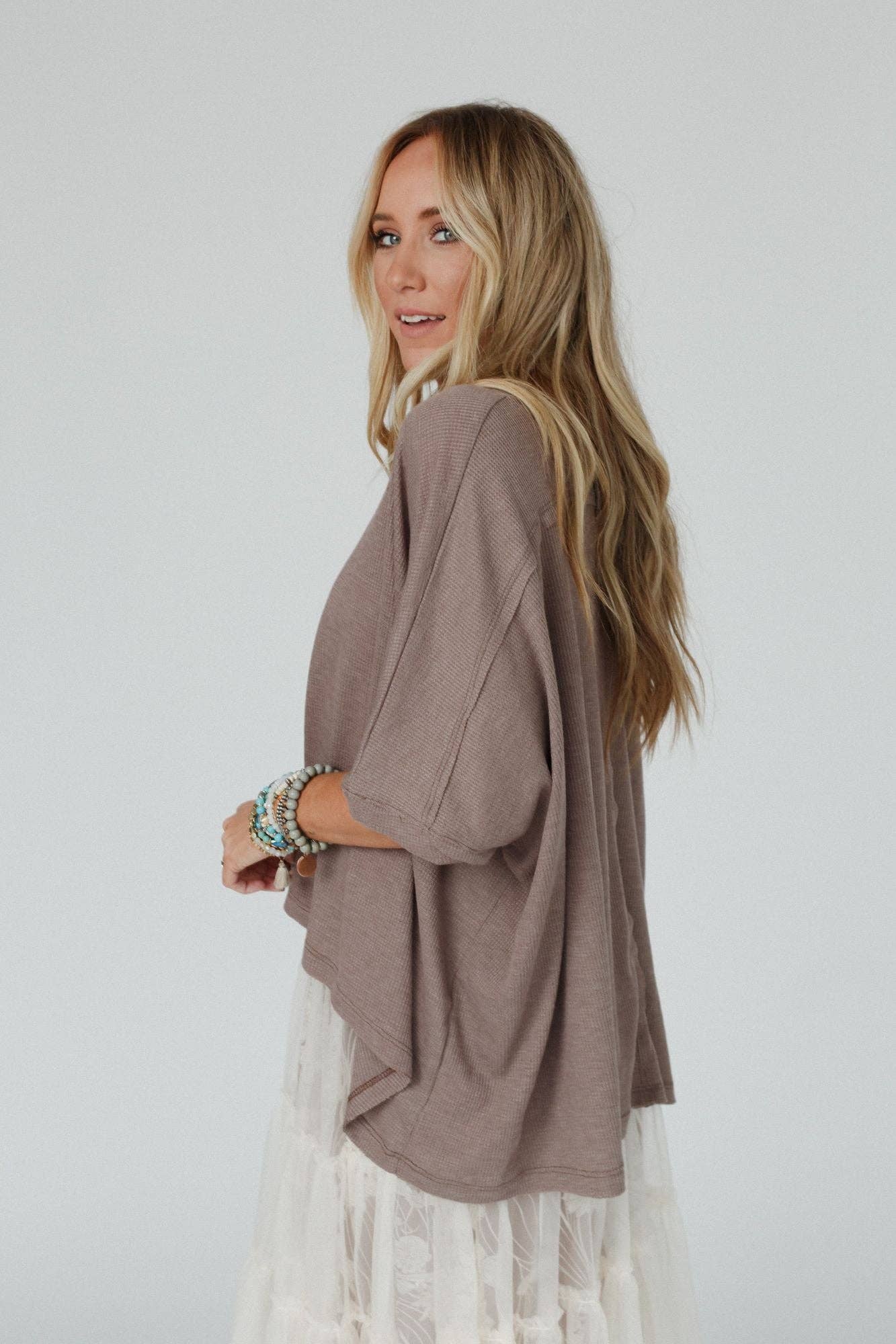 Kelsie Dolman Top - Dark Oatmeal: S
