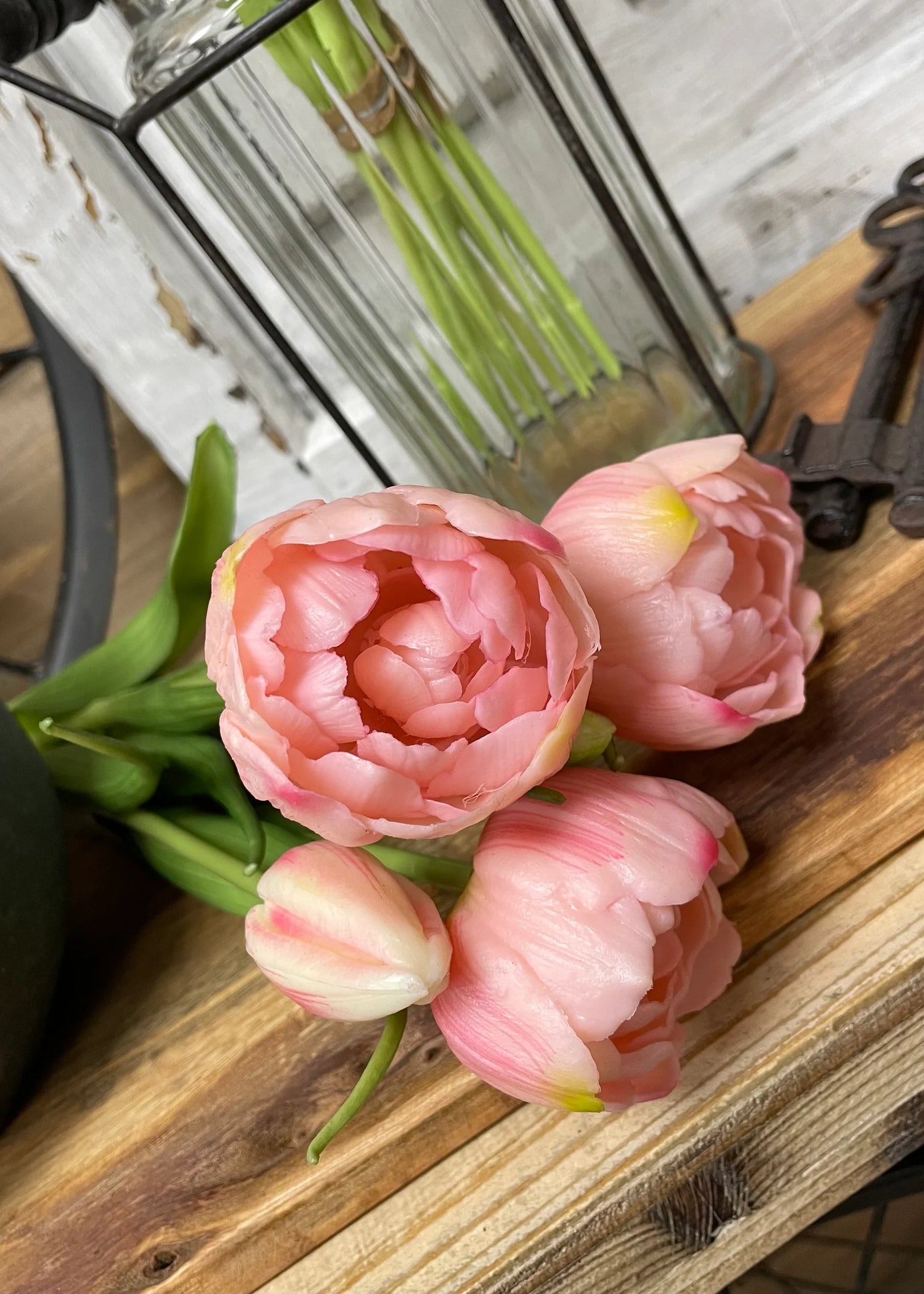 18" FRESH TOUCH PINK DOUBLE PEONY TULIP BUNDLE (3 FLOWERS AND 2 BUDS TO A BUNDLE)