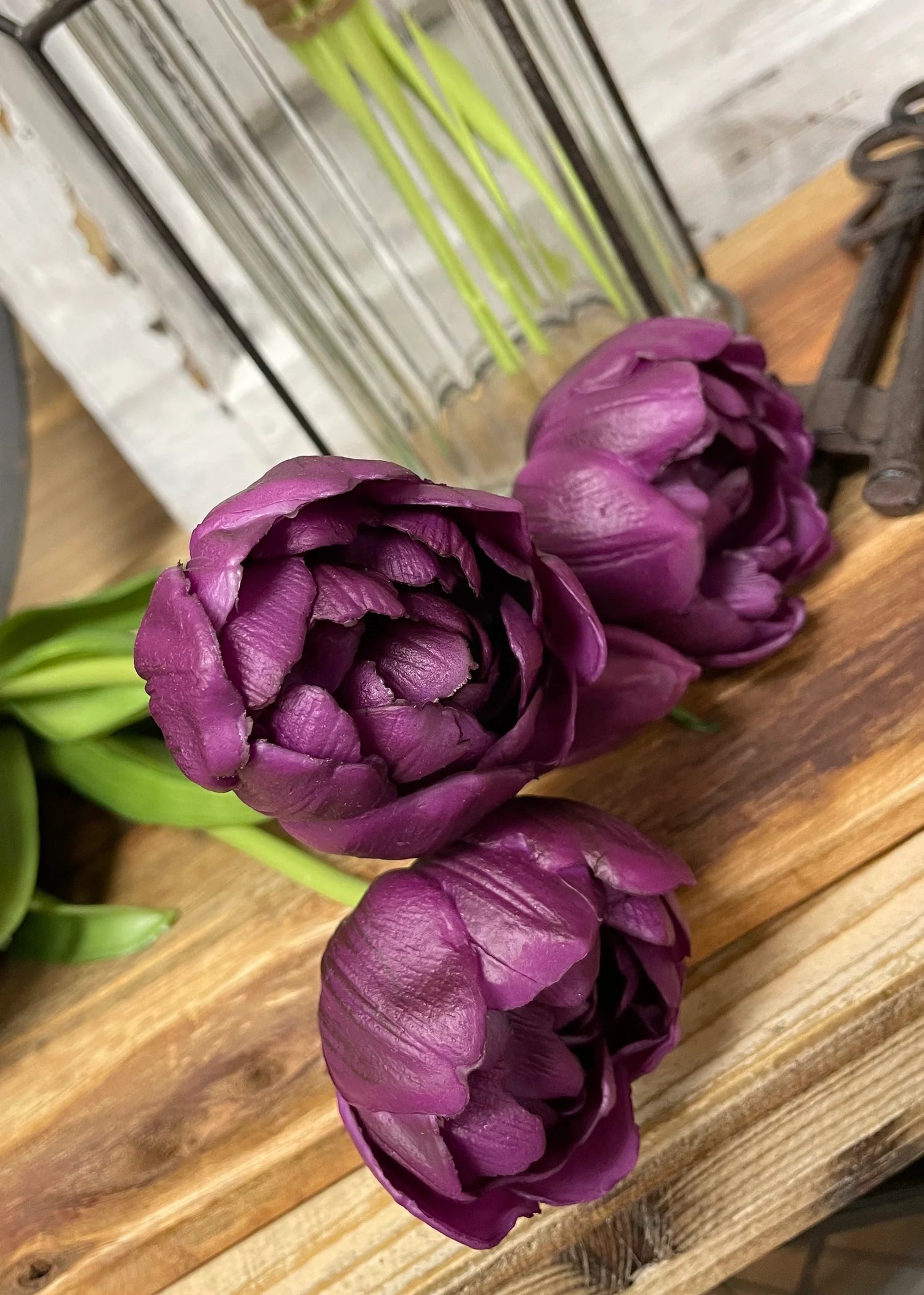 18" FRESH TOUCH PURPLE DOUBLE PEONY TULIP BUNDLE (3 FLOWERS AND 2 BUDS TO A BUNDLE)
