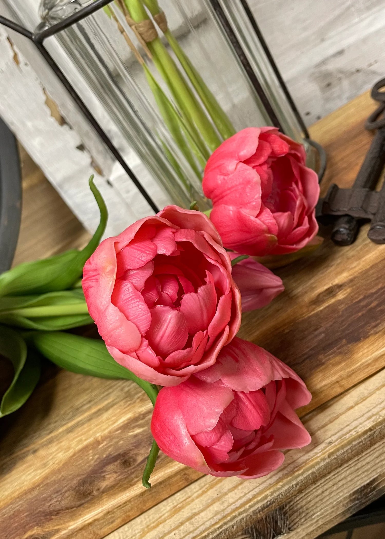 18" FRESH TOUCH ROSE DOUBLE PEONY TULIP BUNDLE (3 FLOWERS AND 2 BUDS TO A BUNDLE)