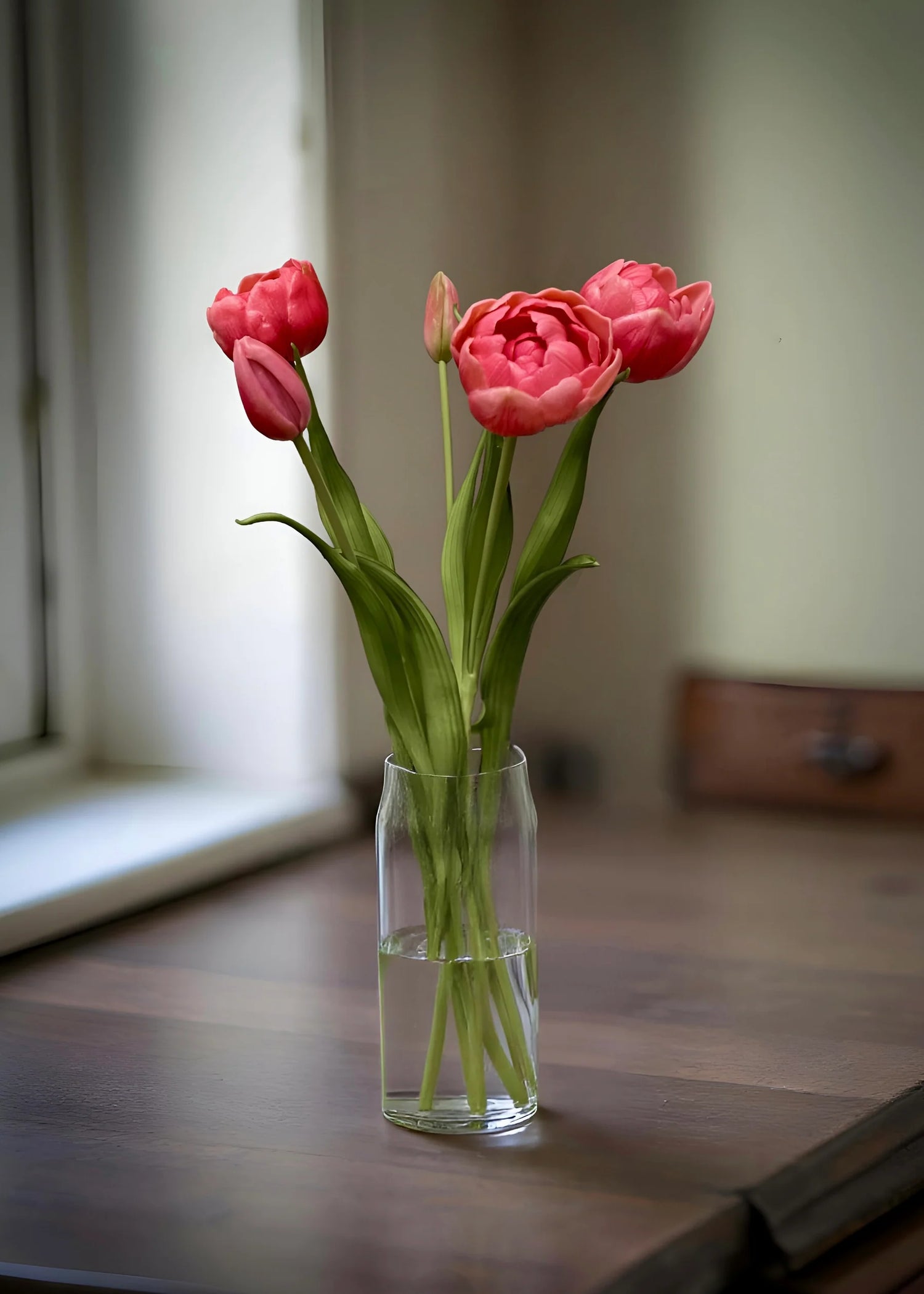 18" FRESH TOUCH ROSE DOUBLE PEONY TULIP BUNDLE (3 FLOWERS AND 2 BUDS TO A BUNDLE)