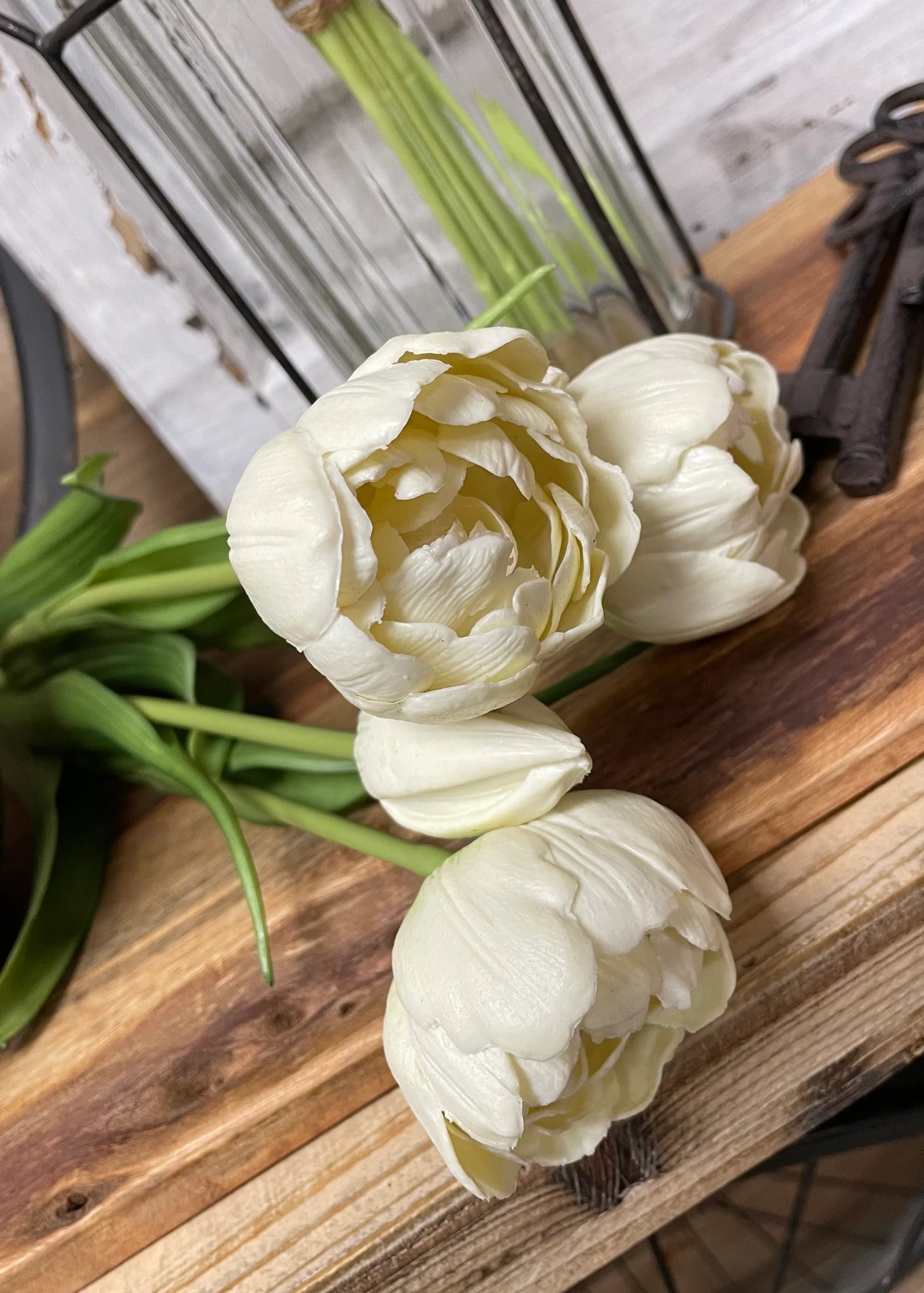 18" FRESH TOUCH WHITE DOUBLE PEONY TULIP BUNDLE (3 FLOWERS AND 2 BUDS TO A BUNDLE)