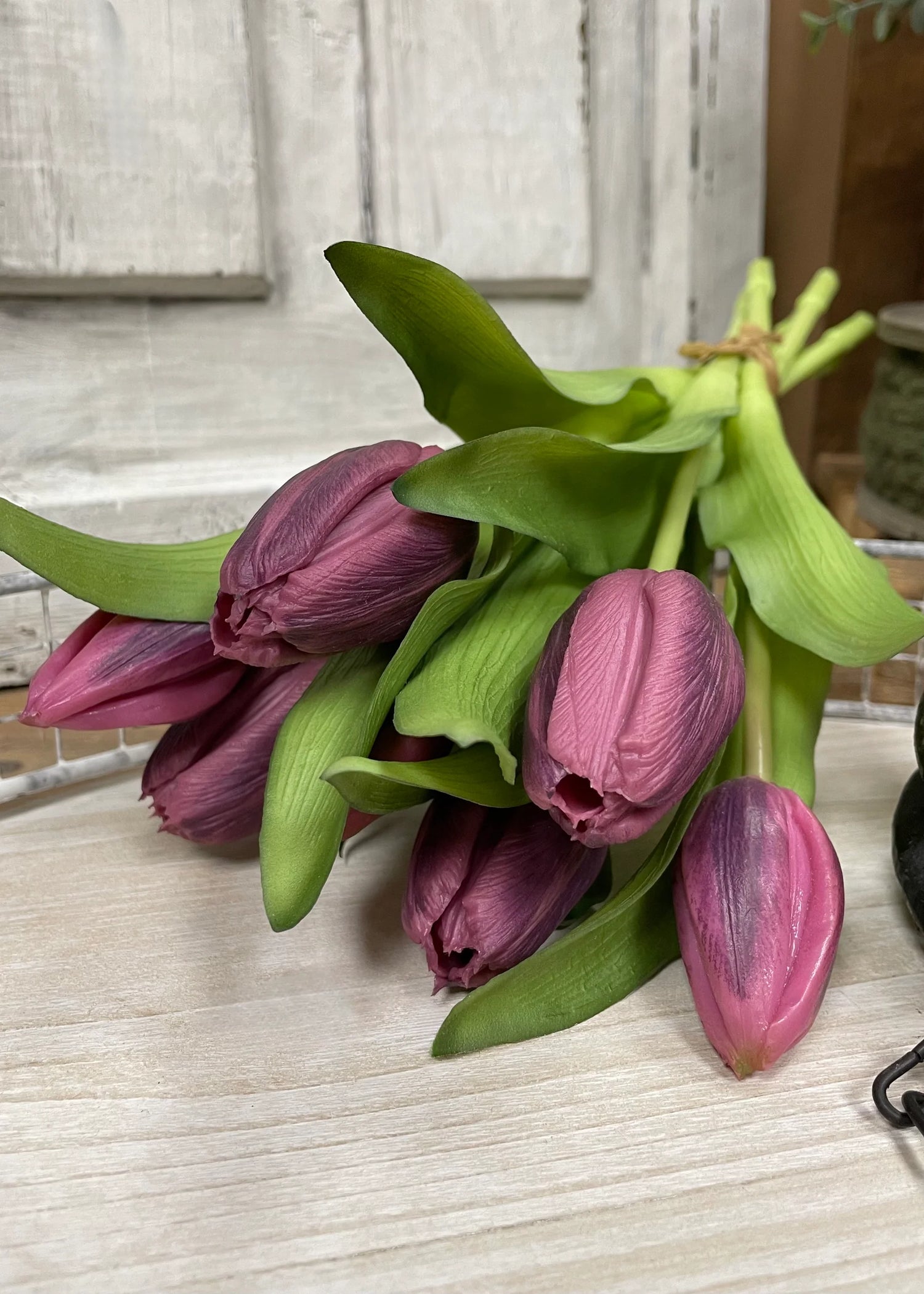 12" FRESH TOUCH DARK PLUM FORMOSA TULIP BUNDLE (4 FLOWERS & 3 BUDS TO A BUNDLE)