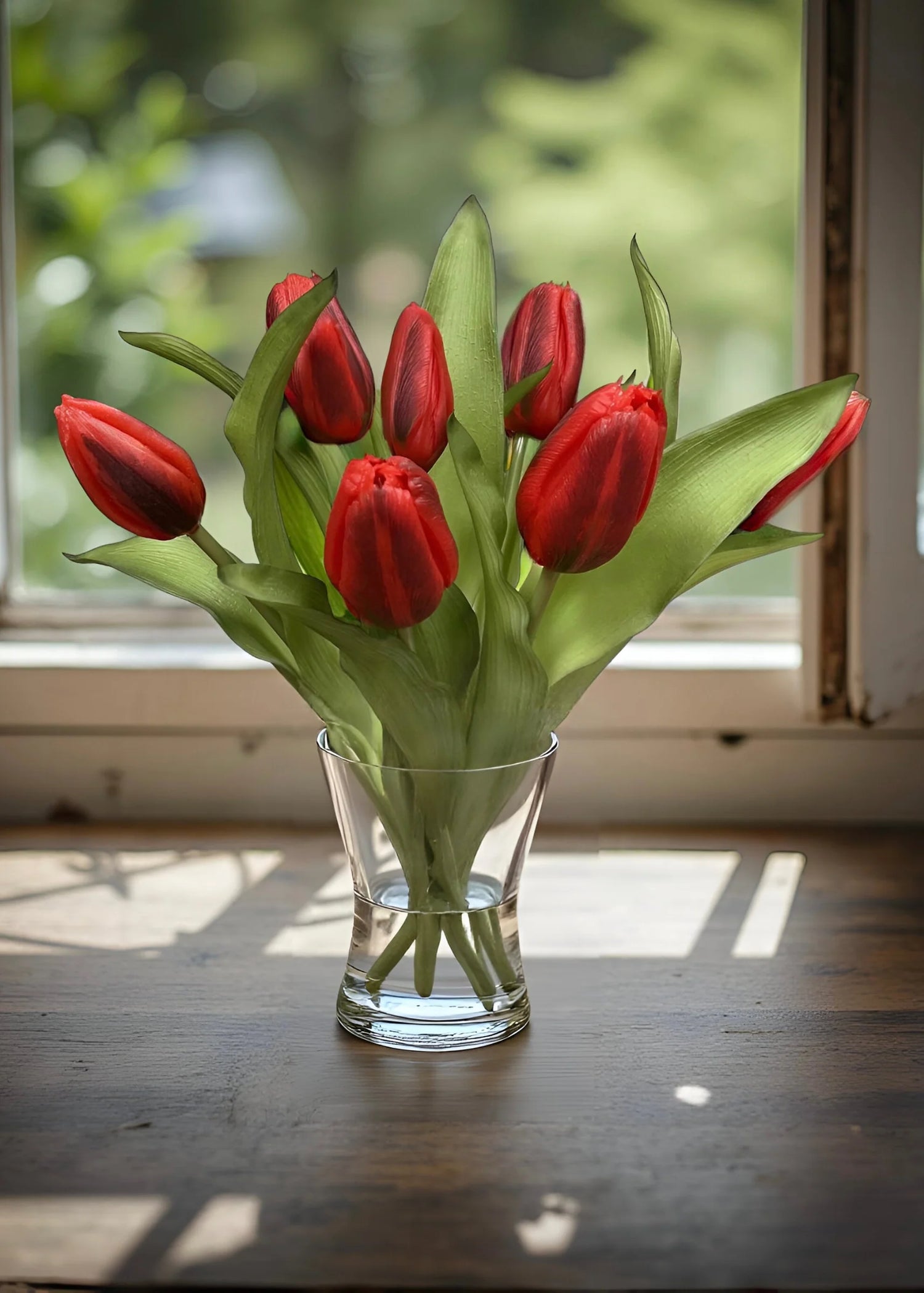 12" FRESH TOUCH RED FORMOSA TULIP BUNDLE (4 FLOWERS & 3 BUDS TO A BUNDLE)