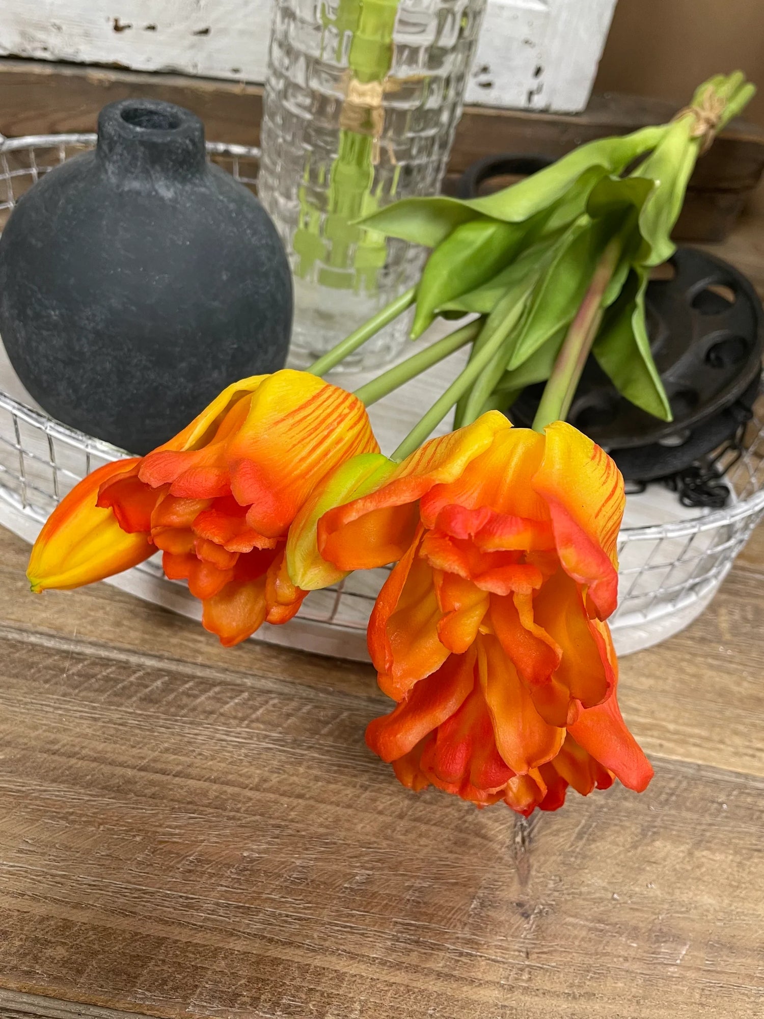 18" FRESH TOUCH RUFFLED ORANGE PARROT TULIP BUNDLE (3 FLOWERS & 2 BUDS TO A BUNDLE)