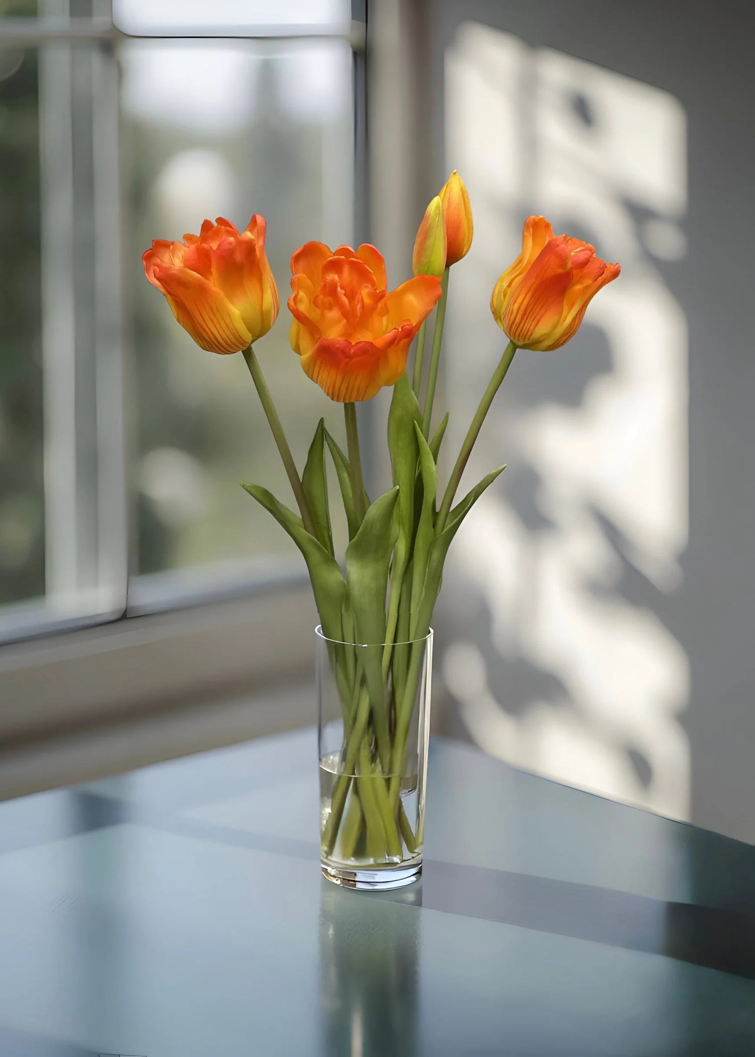 18" FRESH TOUCH RUFFLED ORANGE PARROT TULIP BUNDLE (3 FLOWERS & 2 BUDS TO A BUNDLE)