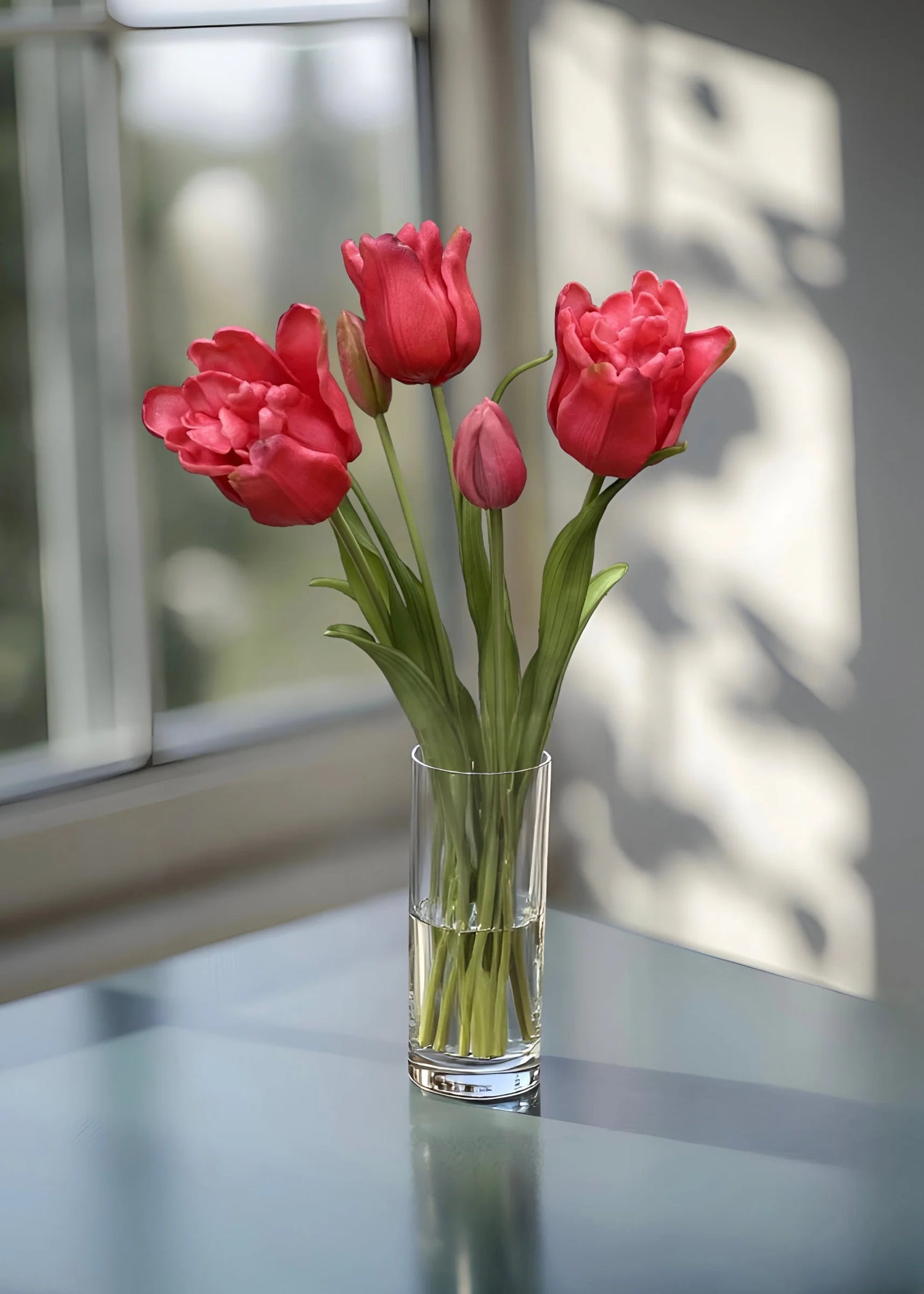 18" FRESH TOUCH RUFFLED ROSE PARROT TULIP BUNDLE (3 FLOWERS & 2 BUDS TO A BUNDLE)