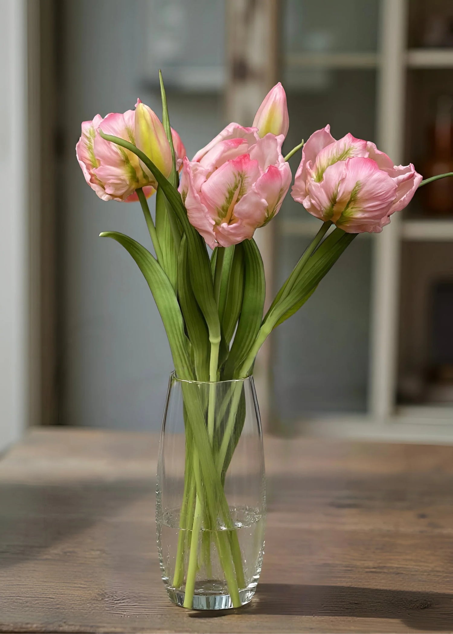 16" FRESH TOUCH PINK/GREENYEL TULIPA PARROT TULIP BUNDLE (3 FLOWERS & 2 BUDS TO A BUNDLE)