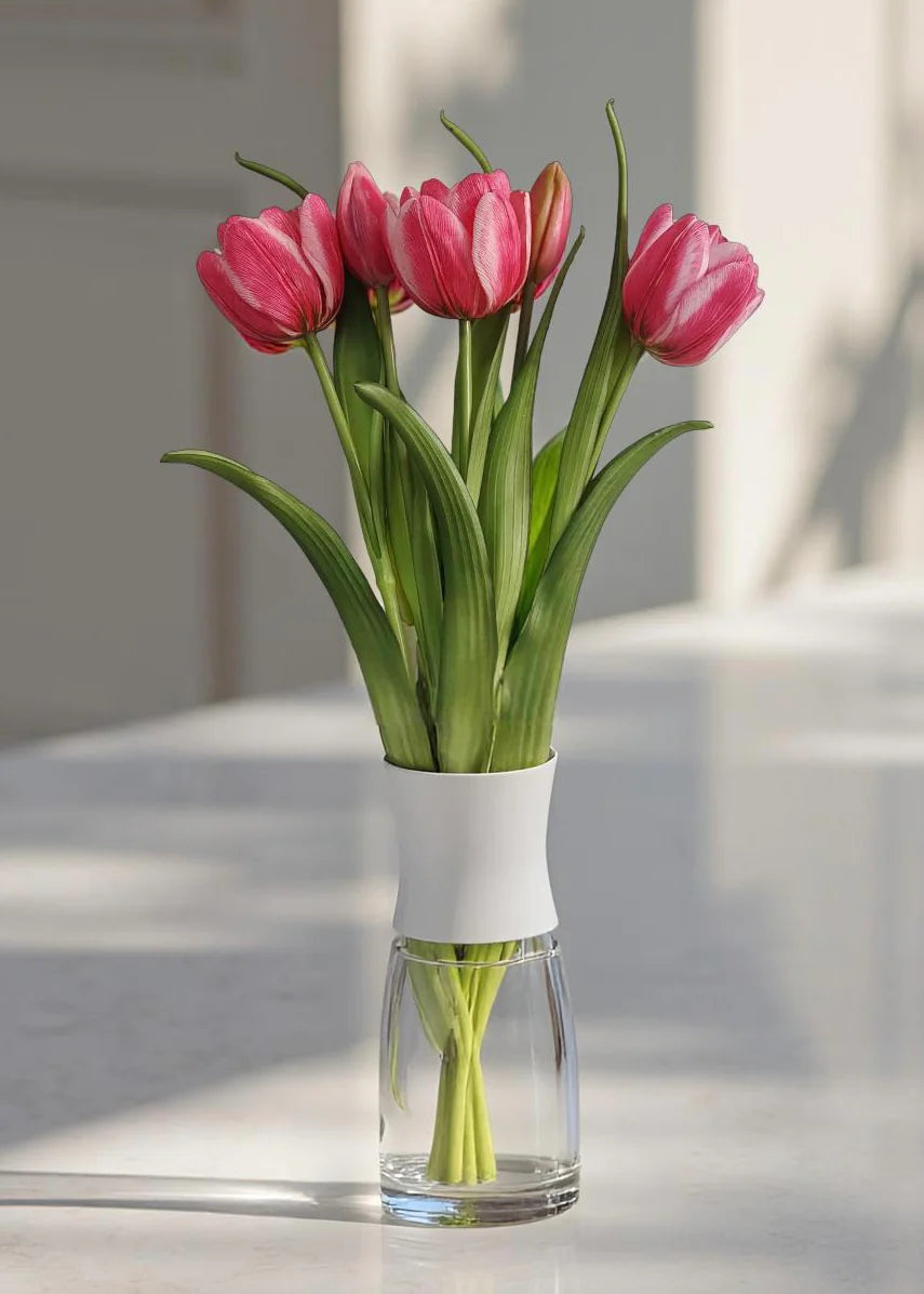 16.5" FRESH TOUCH COTTON CANDY DOUBLE LATE TULIP BUNDLE (3 FLOWERS & 2 BUDS TO A BUNDLE)