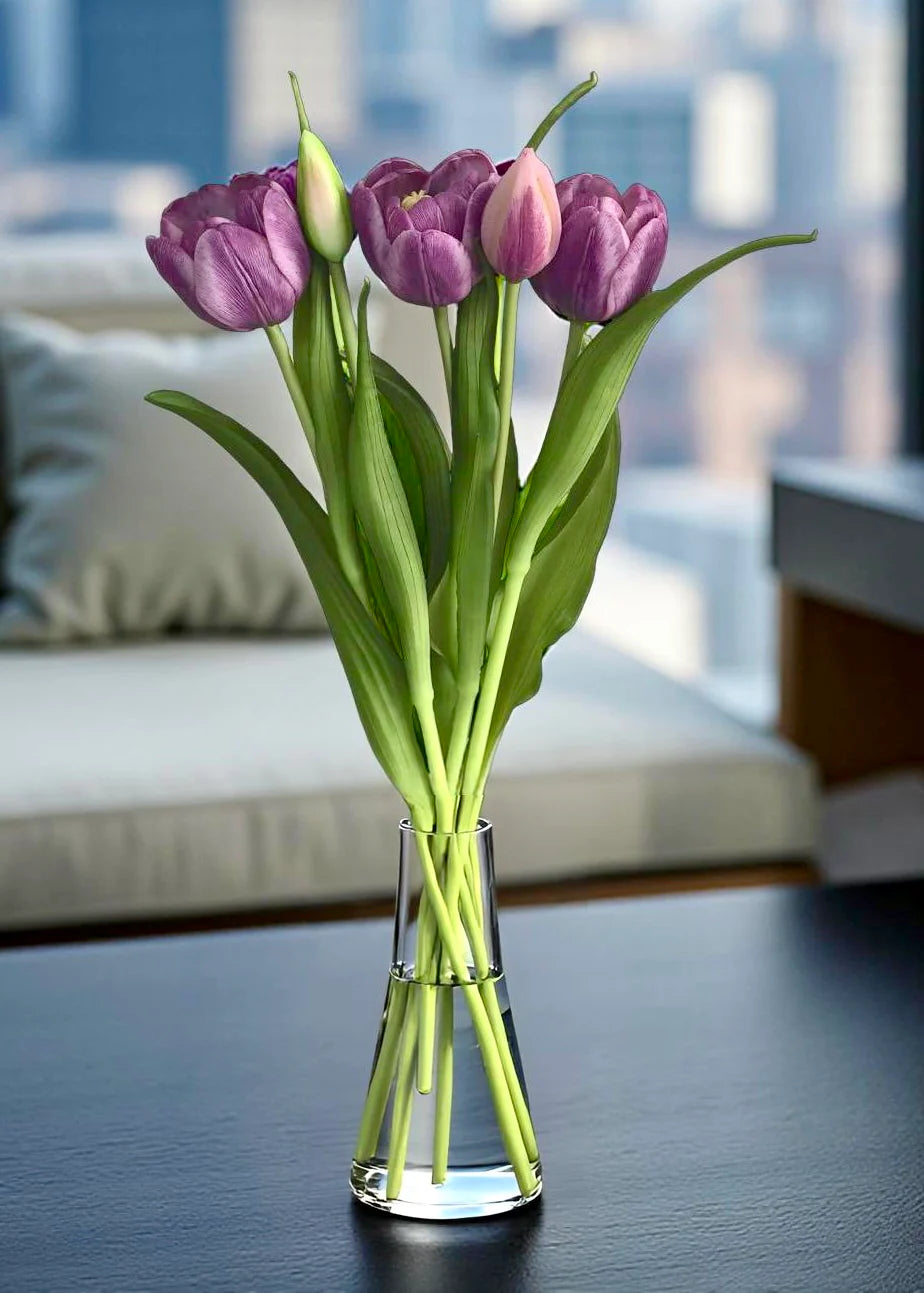 16.5" FRESH TOUCH LIGHT PLUM DOUBLE LATE TULIP BUNDLE (3 FLOWERS & 2 BUDS TO A BUNDLE)