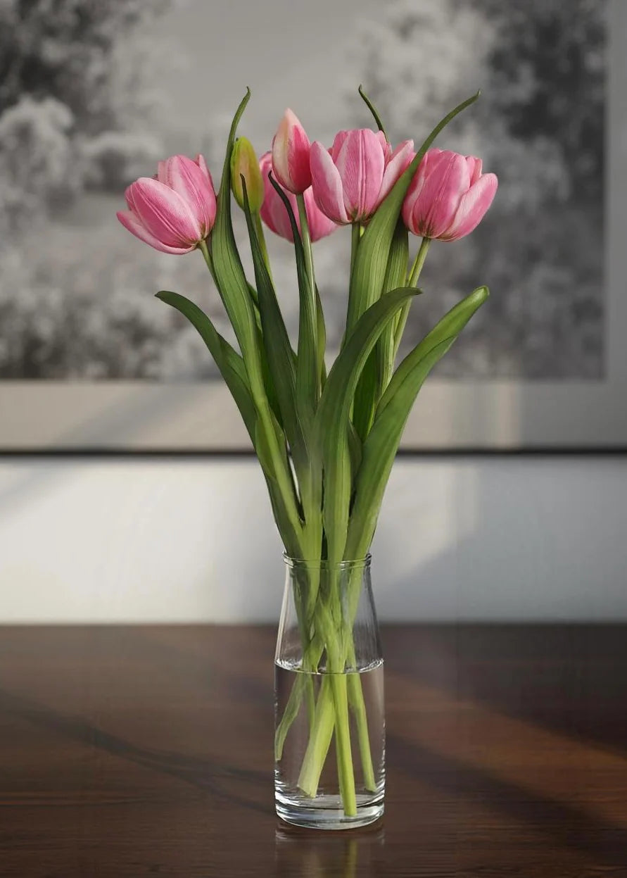 16.5" FRESH TOUCH PINK DOUBLE LATE TULIP BUNDLE (3 FLOWERS & 2 BUDS TO A BUNDLE)