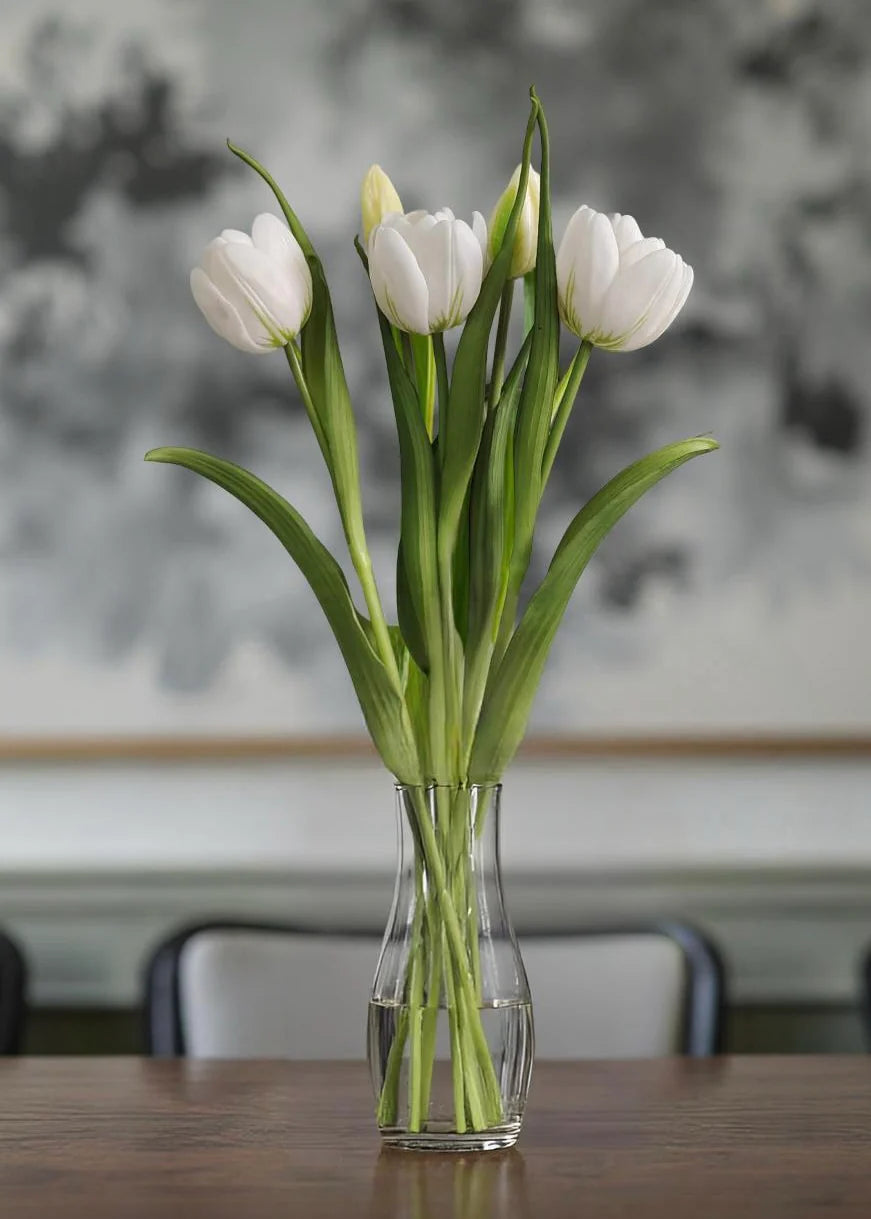 16.5" FRESH TOUCH WHITE DOUBLE LATE TULIP BUNDLE (3 FLOWERS & 2 BUDS TO A BUNDLE)