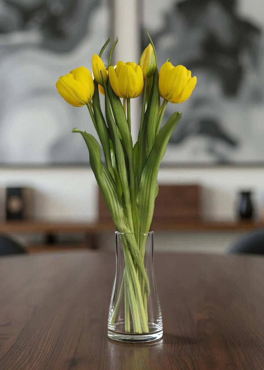 16.5" FRESH TOUCH YELLOW DOUBLE LATE TULIP BUNDLE (3 FLOWERS & 2 BUDS TO A BUNDLE)