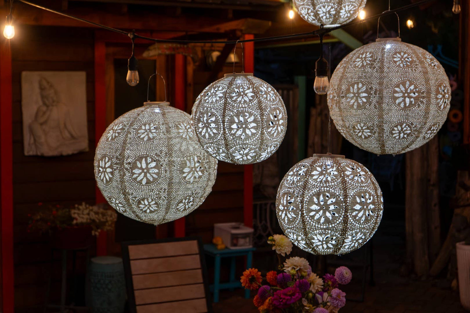 *NEW* Stella Luxe 18" Globe Boho Battery Lantern - Pearl