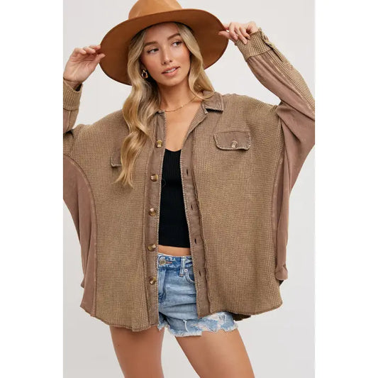 Slouchy Waffle Knit Jacket in LATTE