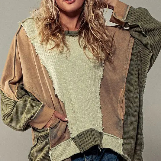 Textured Puzzle Crewneck Sweater Olive Multi