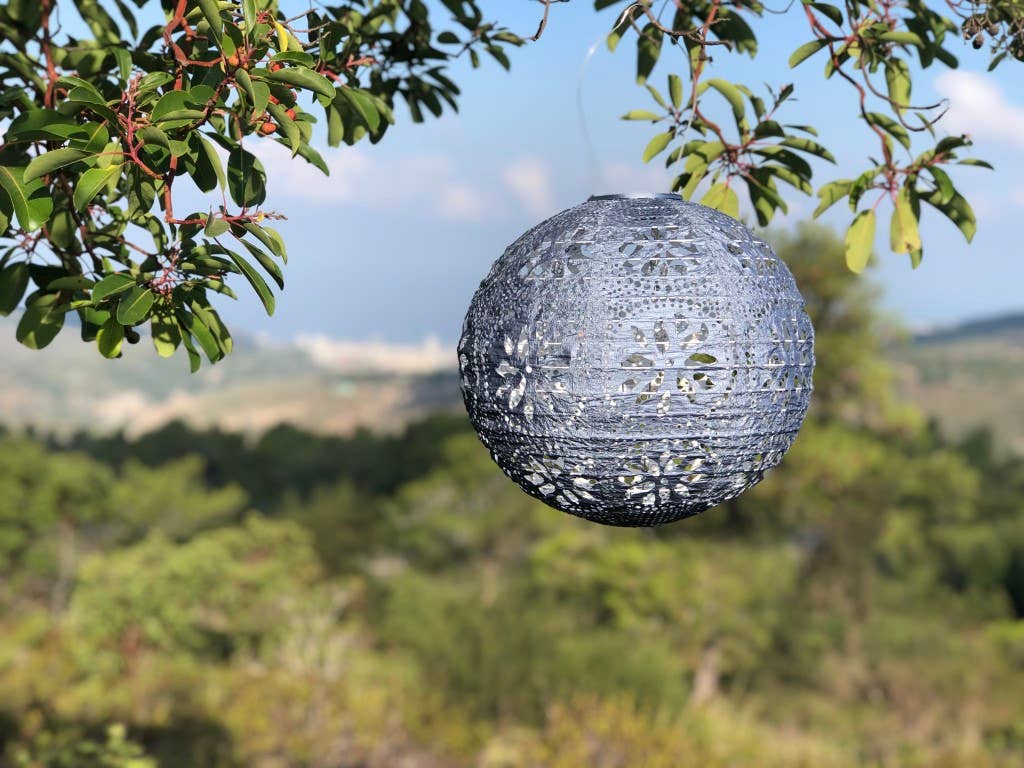 Stella Boho 12" Globe Solar Lantern - Metallic Blue