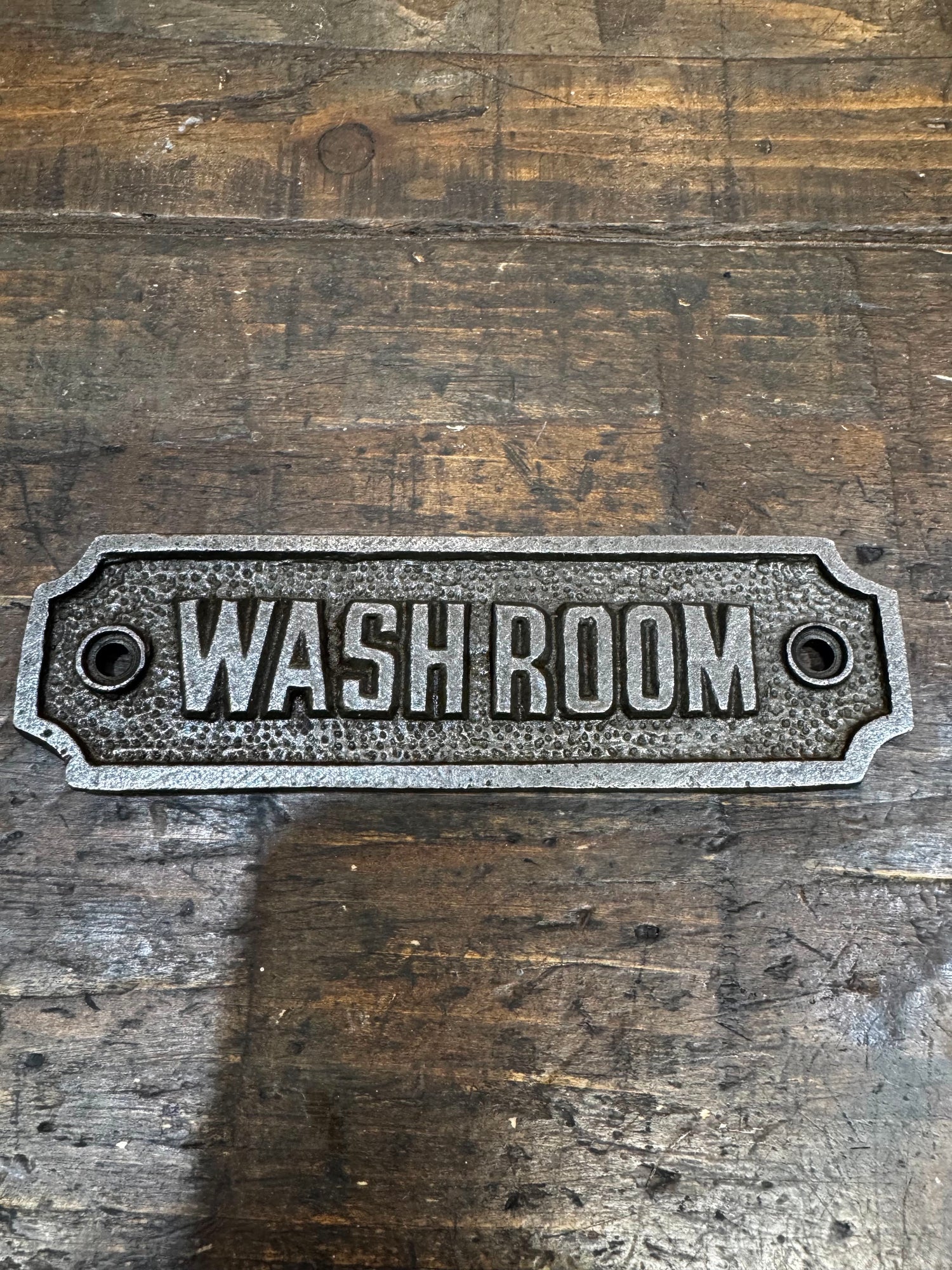 WASHROOM door sign- CAST IRON