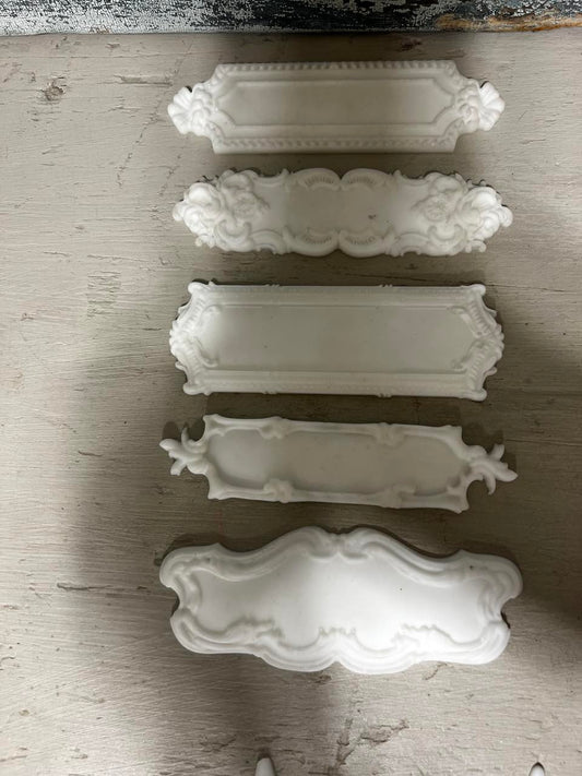 IOD Decor PRE-POURED RESIN CASTINGS Set of Object Labels 1-5 in set (THIS IS NOT THE ACTUAL SILICONE MOULD!!)