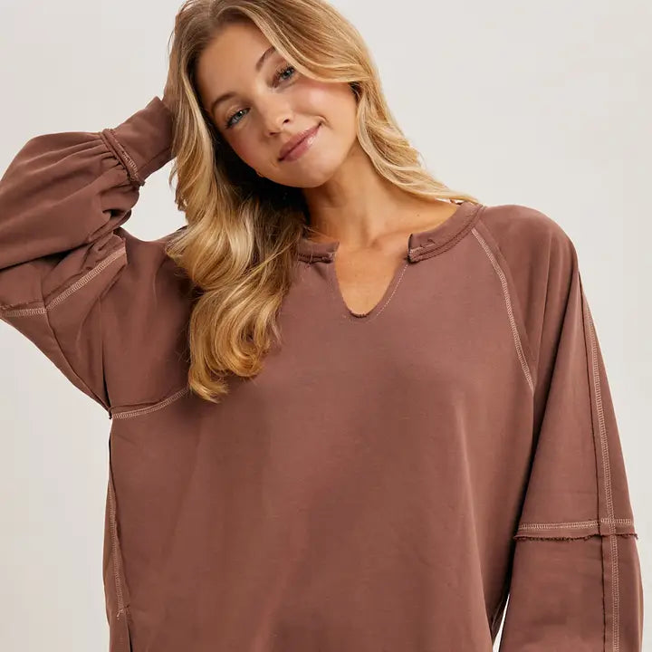 Terry Dolman Oversized Stitch Knit Top in COCO