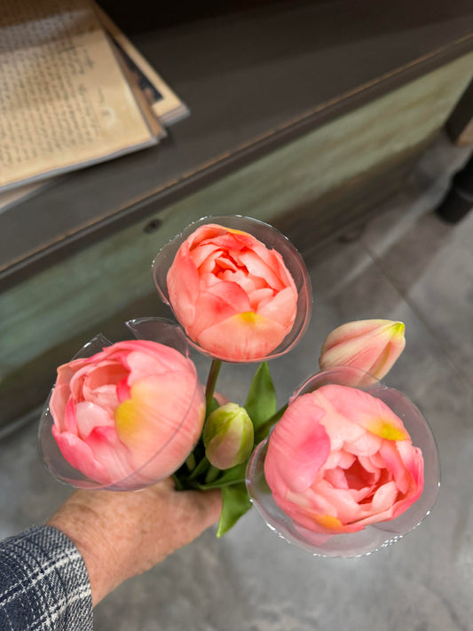 18" FRESH TOUCH PINK PEONY TULIP BUNDLE (3 FLOWERS AND 2 BUDS TO A BUNDLE)
