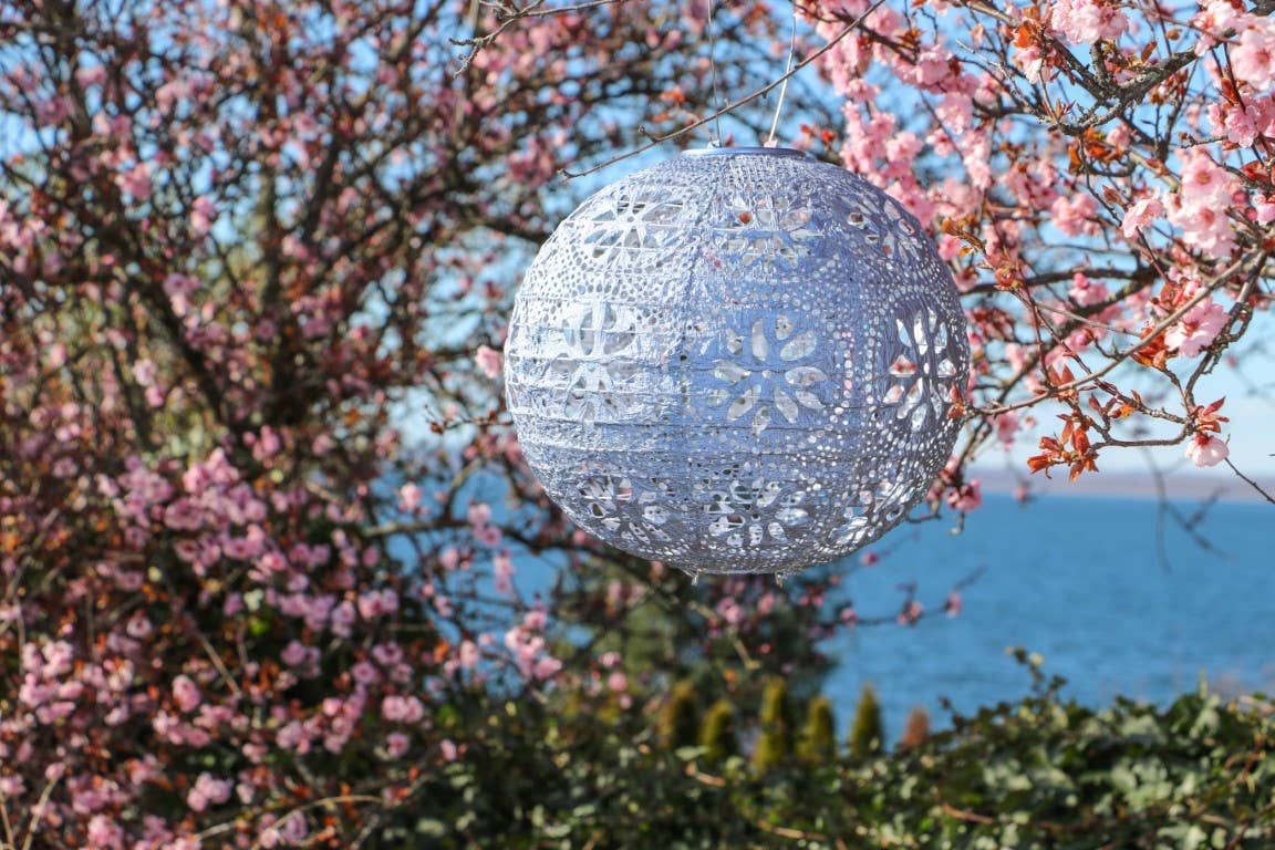 Stella Boho 12" Globe Solar Lantern - Metallic Blue