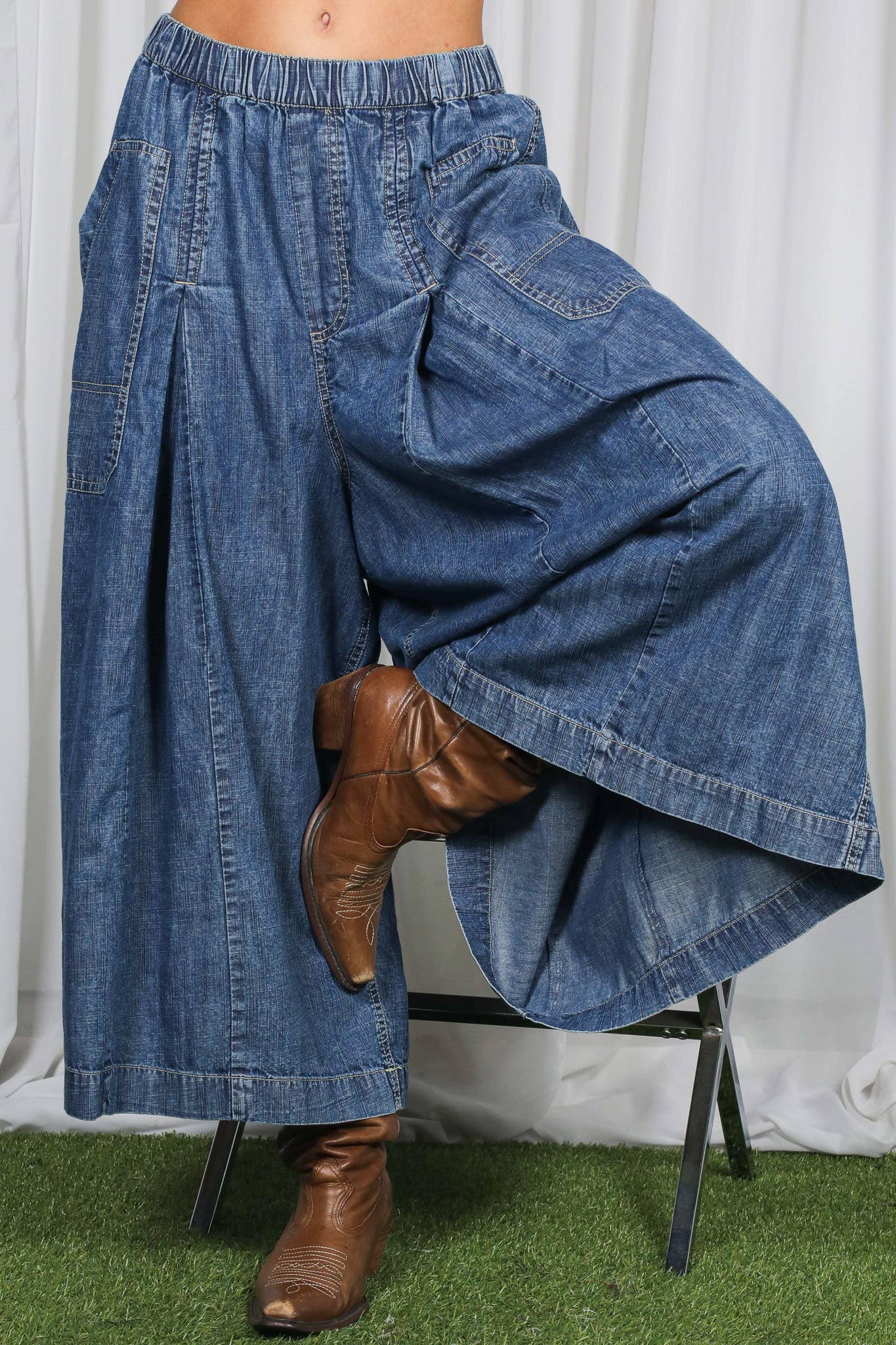 Pin-Tuck 100%Tencel Chambray Cropped Washed Pants / S