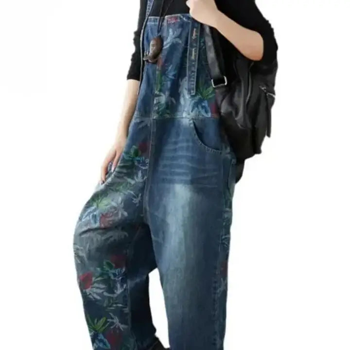 Luxury Floral Denim Overall Jeans