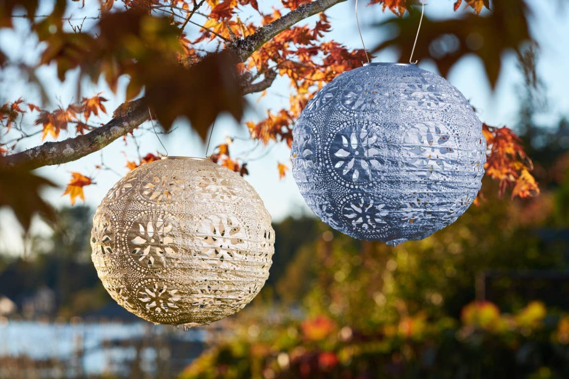 Stella Boho 12" Globe Solar Lantern - Metallic Blue