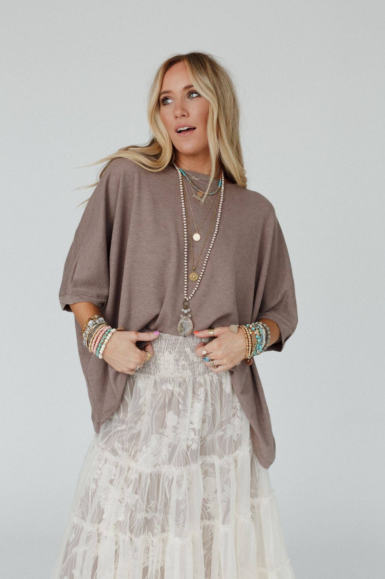 Kelsie Dolman Top - Dark Oatmeal: L