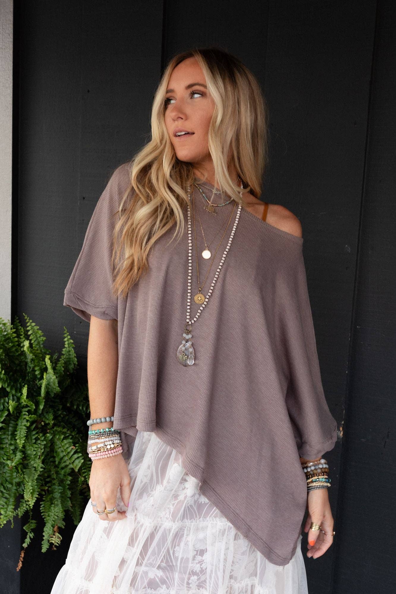 Kelsie Dolman Top - Dark Oatmeal: L