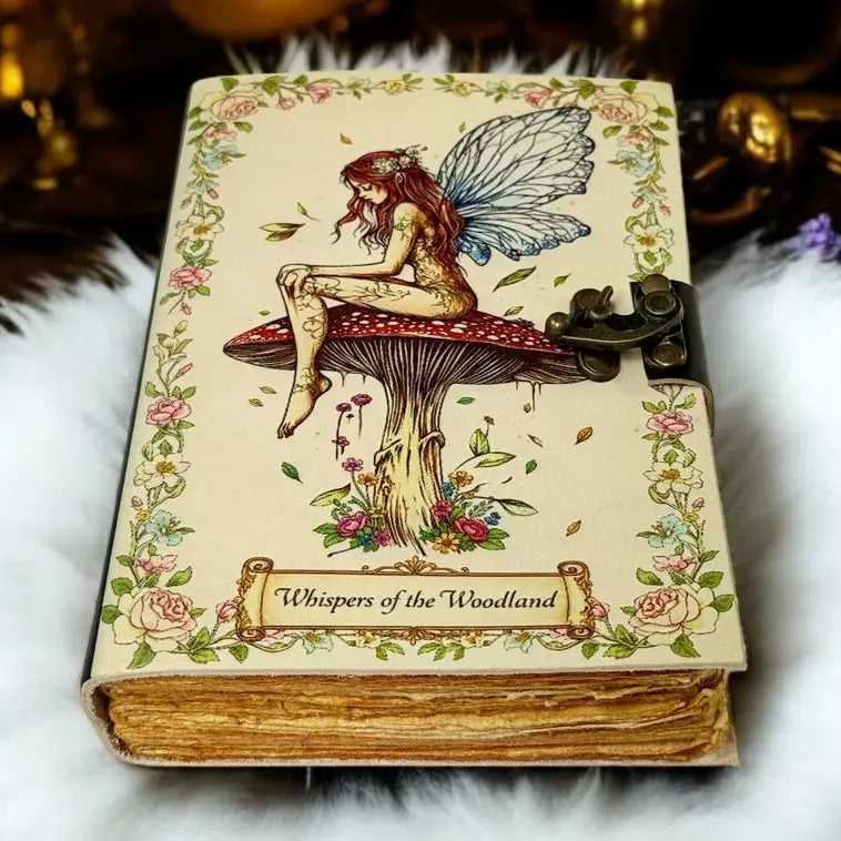 Handmade Fairy Leather Grimoire – Book of Shadows with Lock