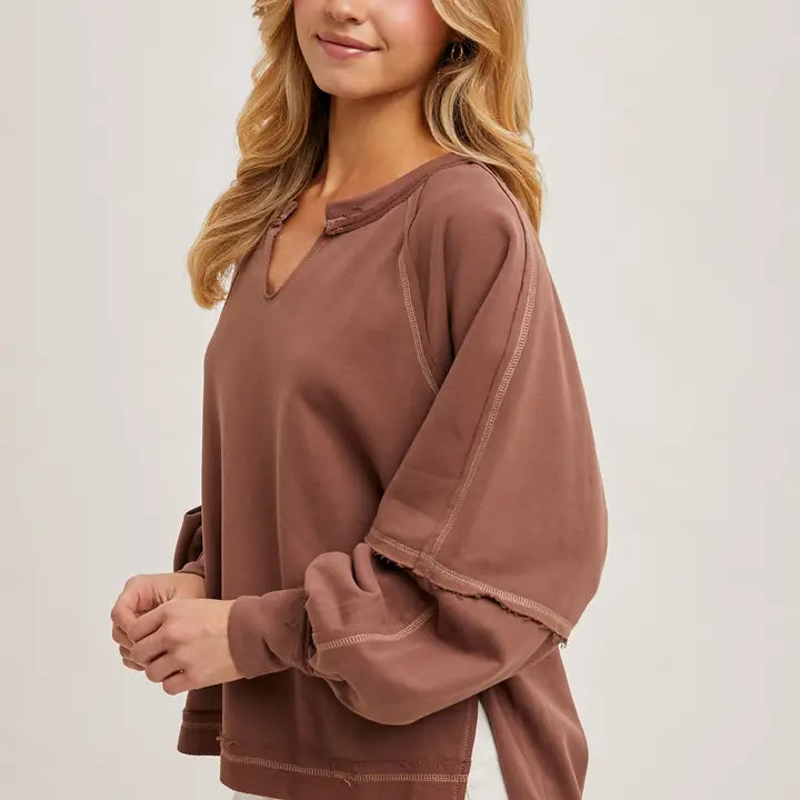 Terry Dolman Oversized Stitch Knit Top in COCO