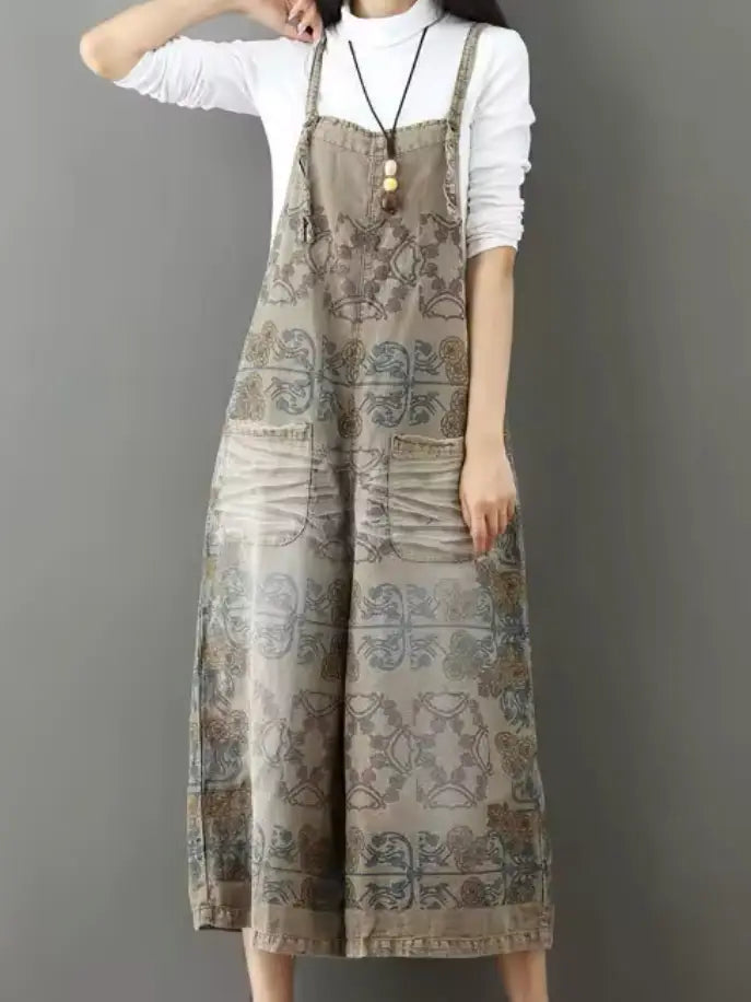 Denim Vintage Print Overall Jumper