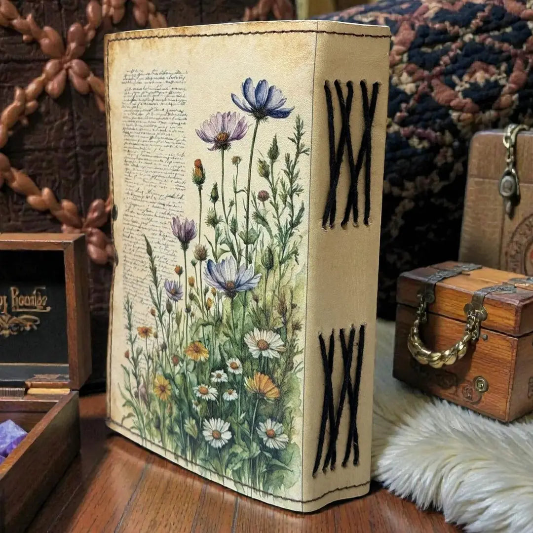 Handmade Floral Journal Leather Grimoire Leather Notebook