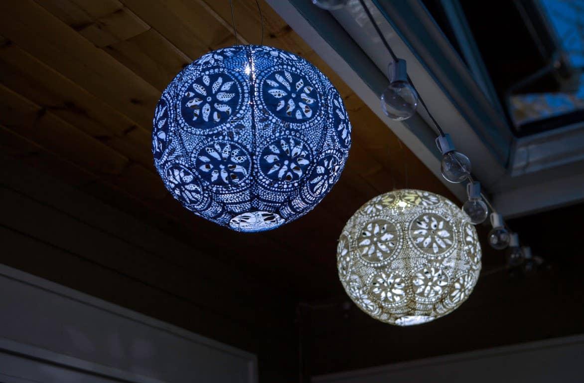 Stella Boho 12" Globe Solar Lantern - Metallic Blue