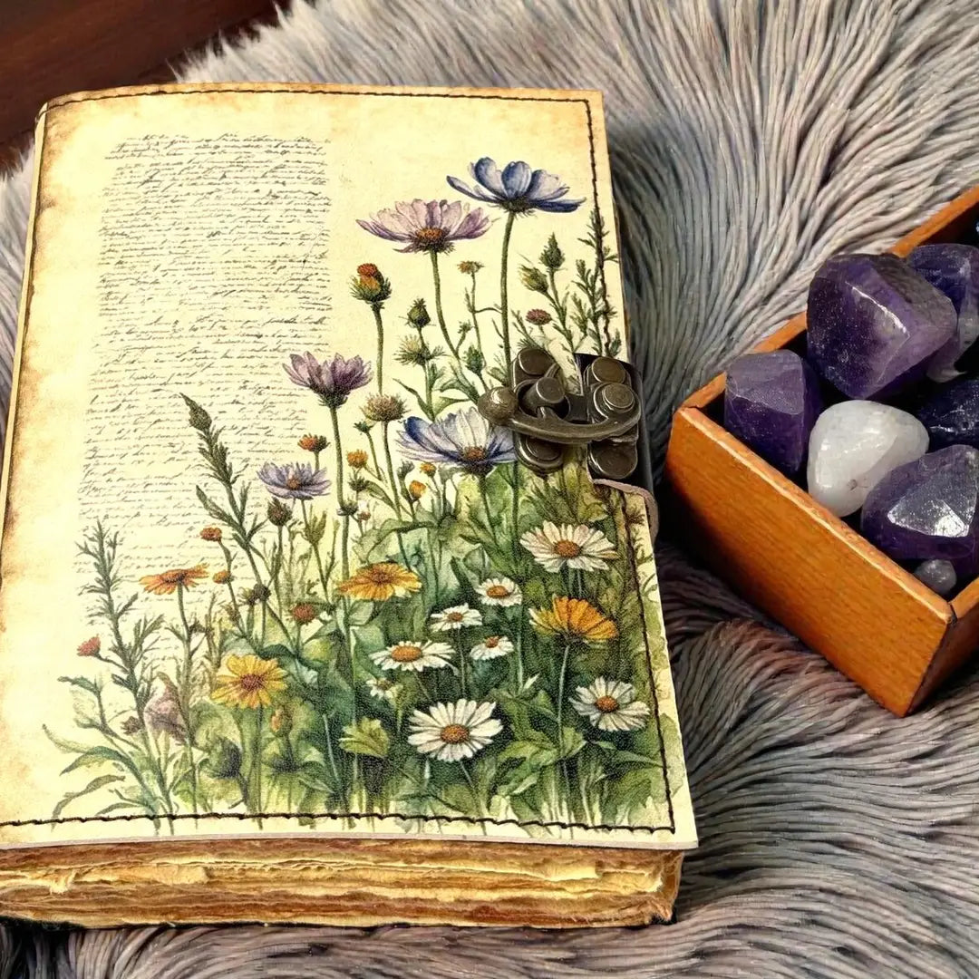 Handmade Floral Journal Leather Grimoire Leather Notebook
