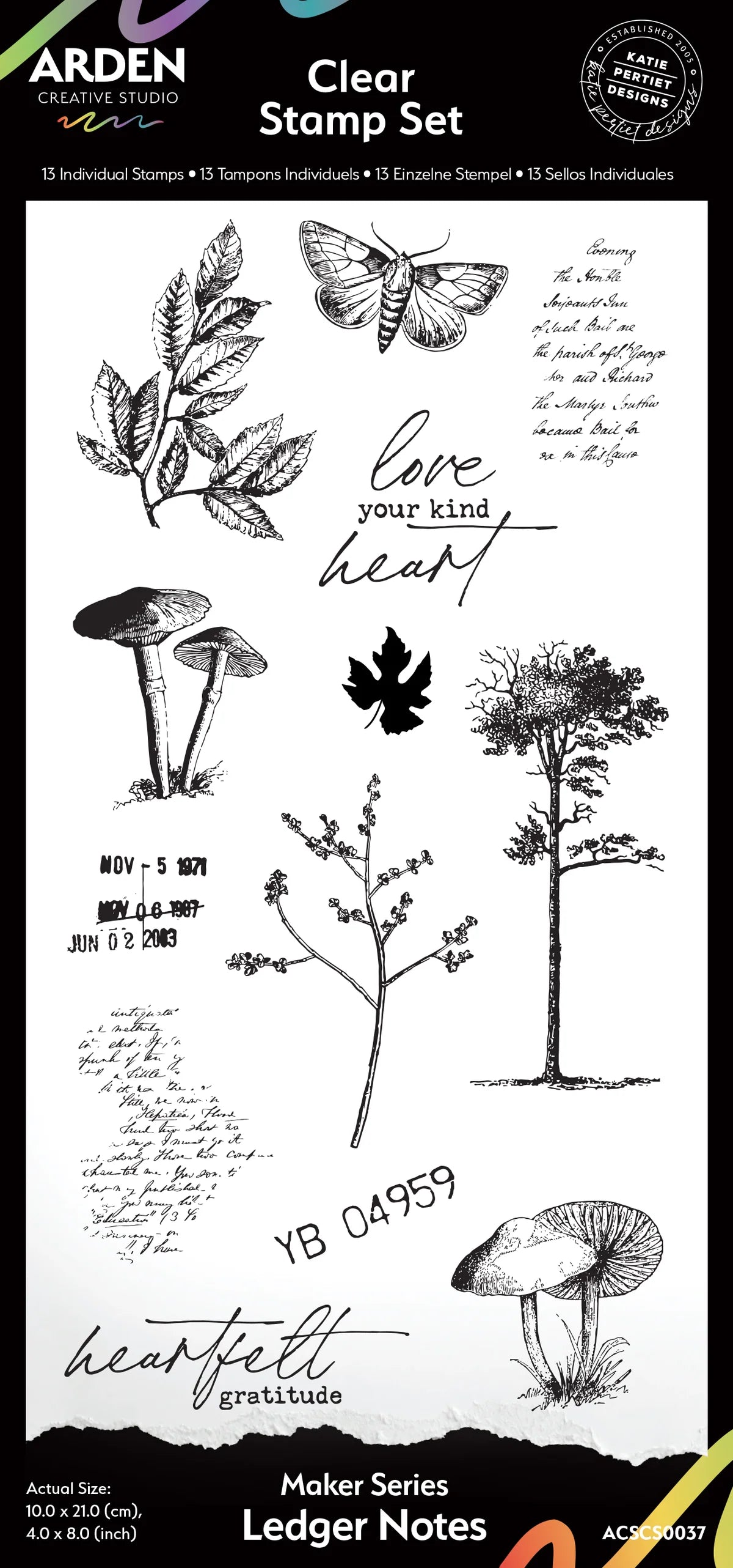 Arden Creative Studio Maker Series Ledger Notes 4in x 8in Clear Stamp Set