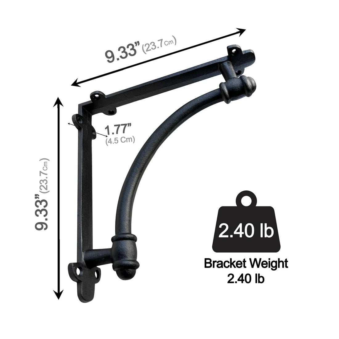 BRACKET Slim Halfround Bracket, 9.6 inch BLACK