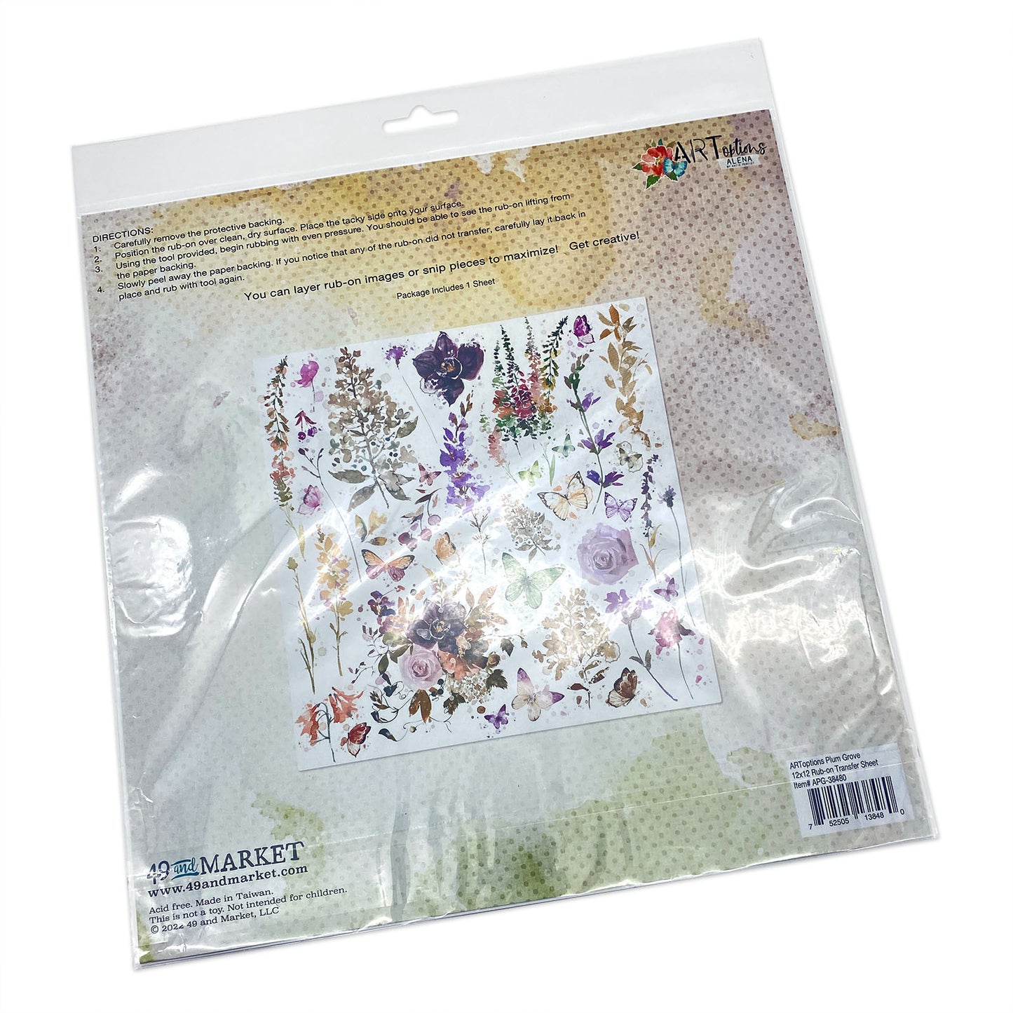 49 and MARKET ARToptions Plum Grove – 12×12 Rub-on Transfer Sheet