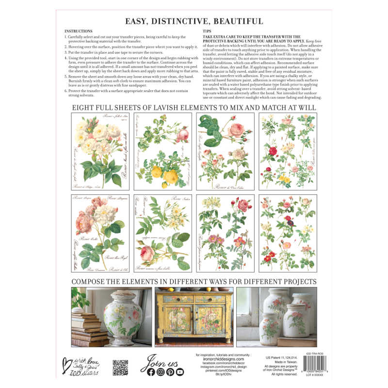 Rose Botanical IOD Transfer (12″x16″ pad-8 sheets )