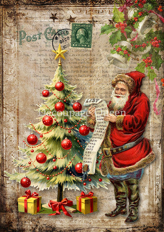 Decoupage Queen Santa's List Rice Paper 0694-A4-8.3X11.7"