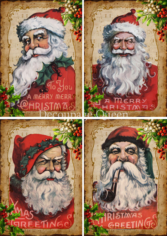 Decoupage Queen Old School Santas Rice Paper 0697-A4-8.3X11.7"