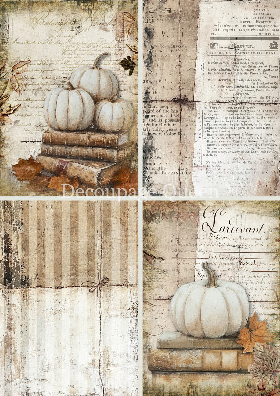 Decoupage Queen Cottage Pumpkins Four Pack Rice Paper 0785
